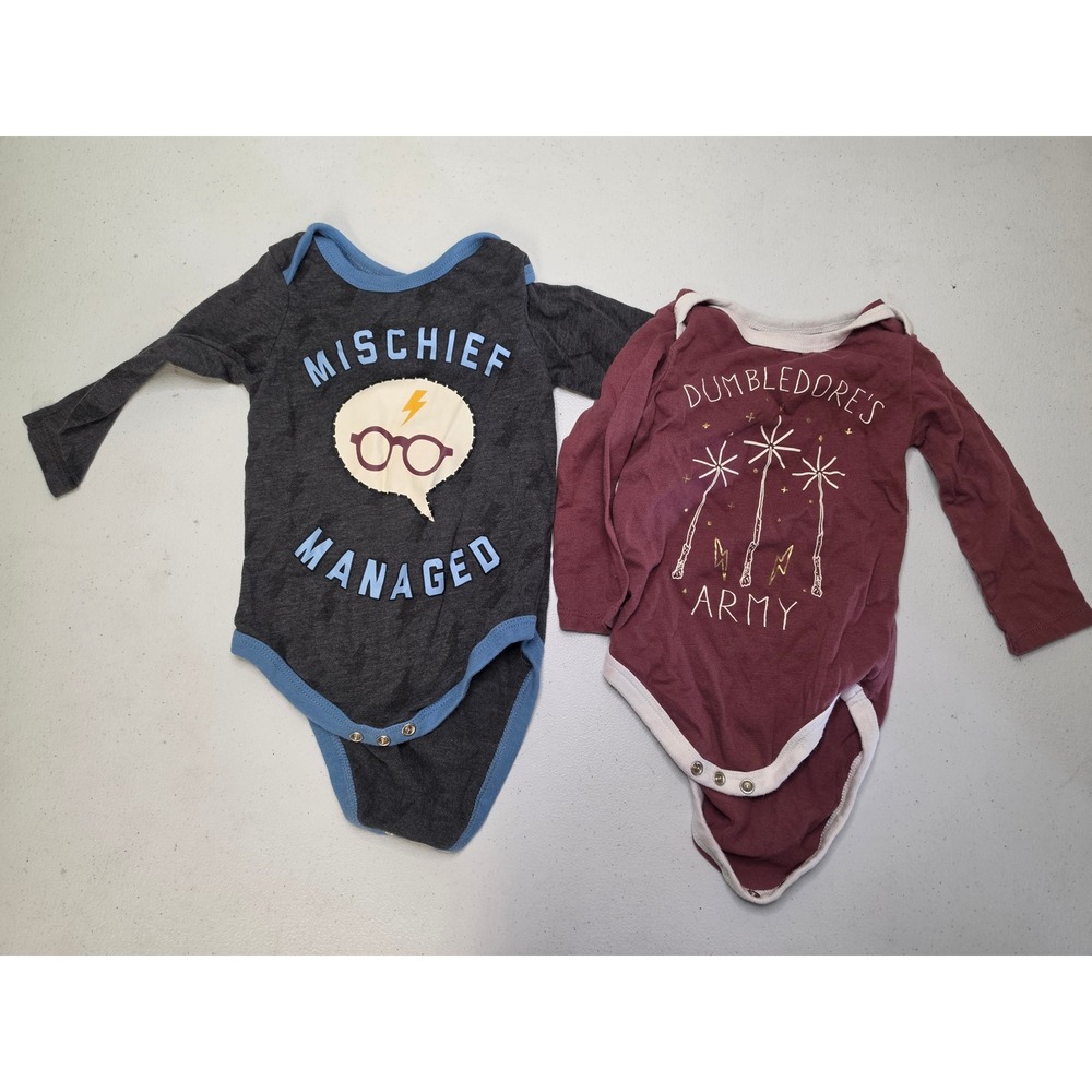 Harry Potter Baby Bodysuit Set 2PK 12M Mischief Managed Dumbledores Army Grey